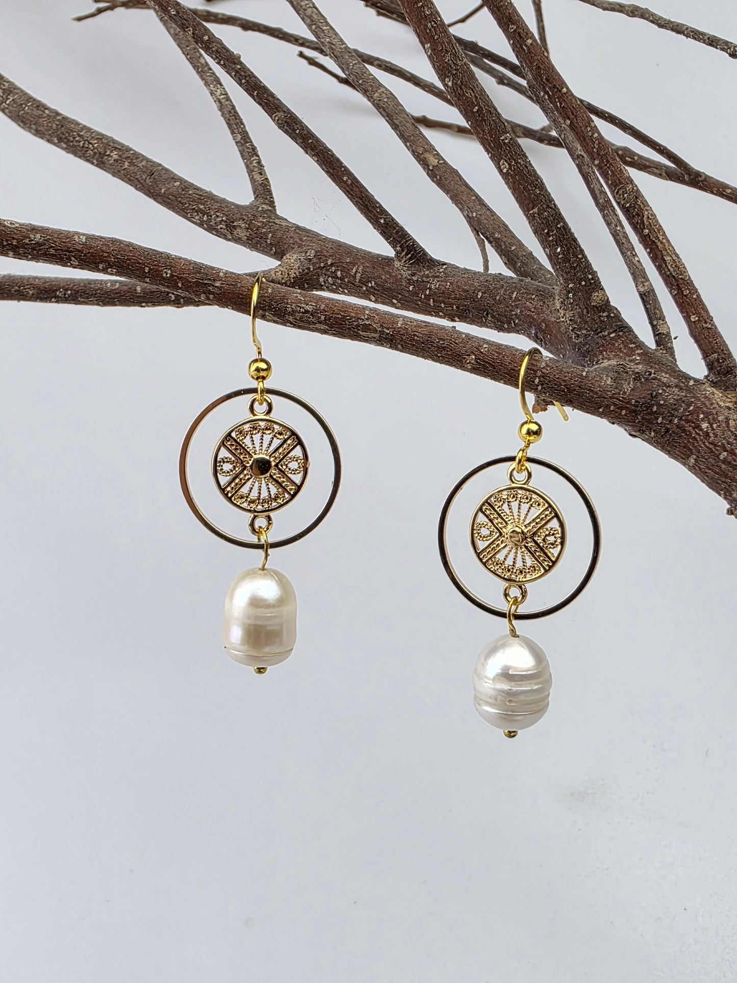 Celestial Filigree & Baroque Pearl Drop Earrings