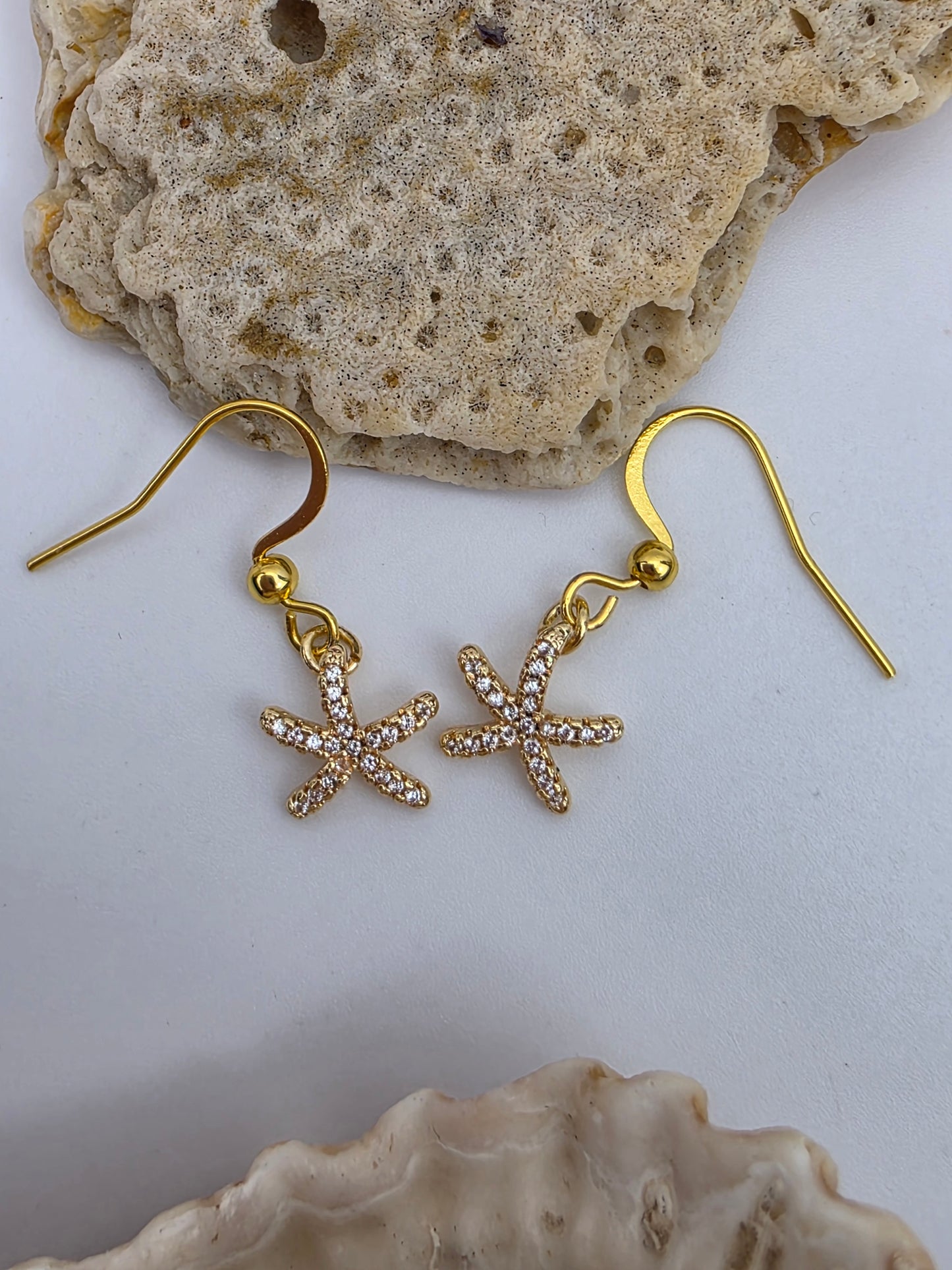 zirconia starfish dangles gold