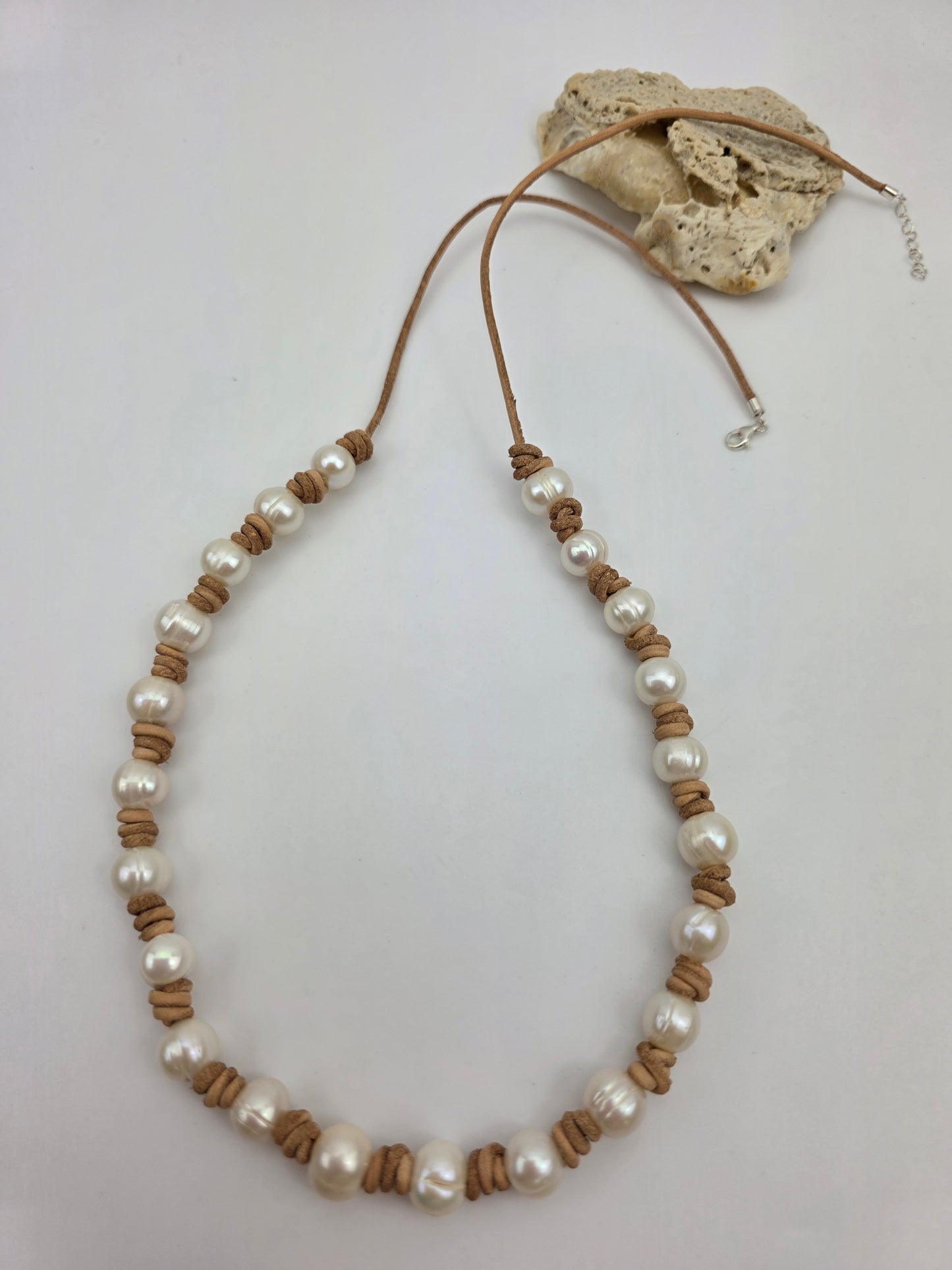 Baroque Pearl & Natural Suede Cord Necklace