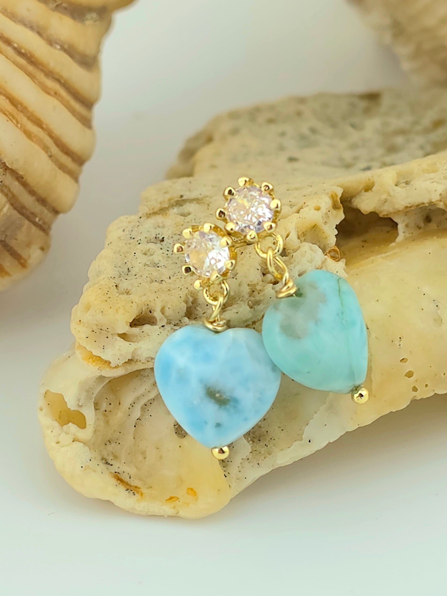 Larimar heart/zirkonia stud