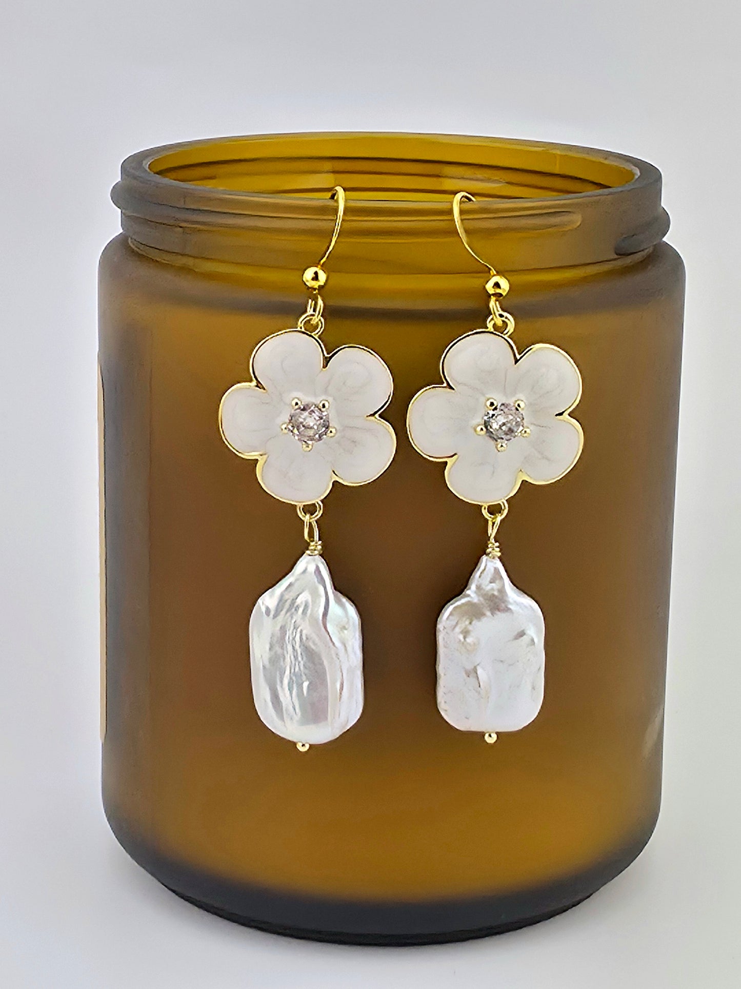 Frangipani Keshi Pearl dangles