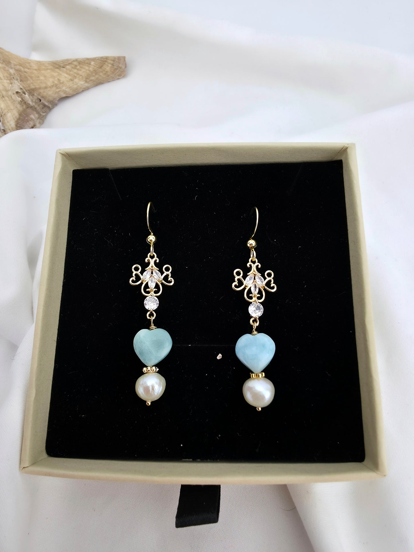Larimar heart/pearl/zirkonia