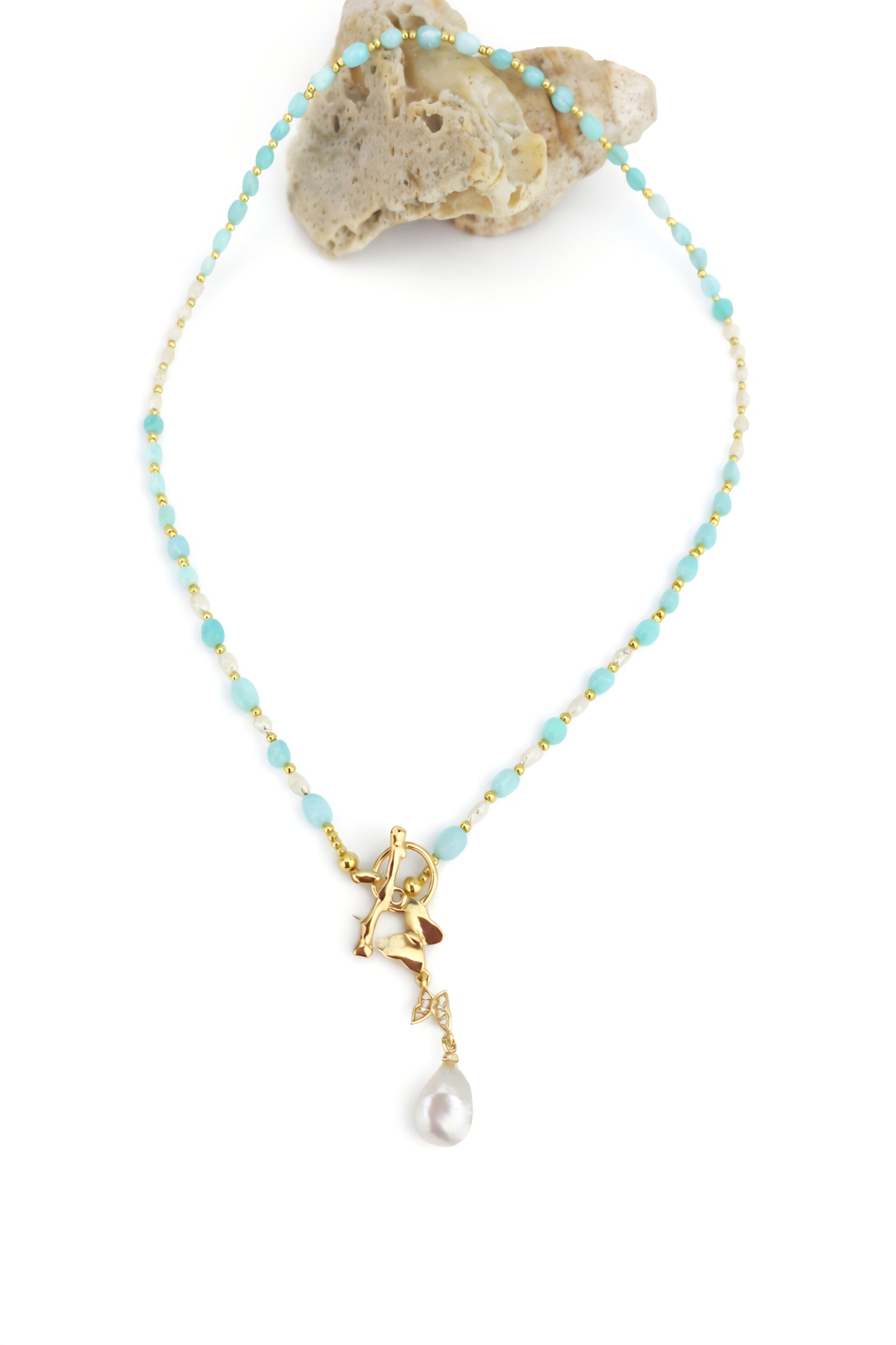 Peruvian Opal/Vintage Japanese rice Pearls