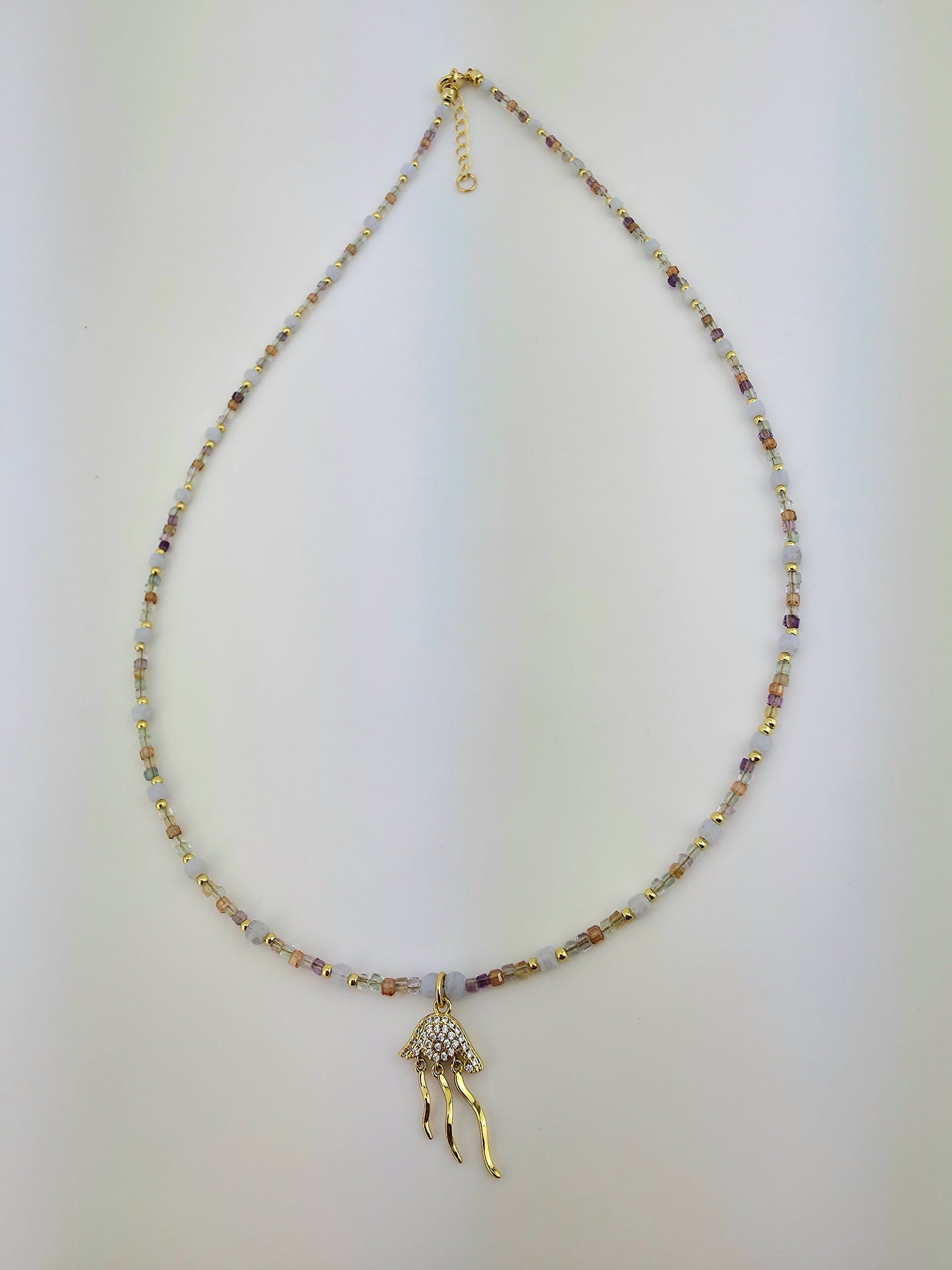 ZC Octopus pendant/ delicate fluorite/blue lace agate