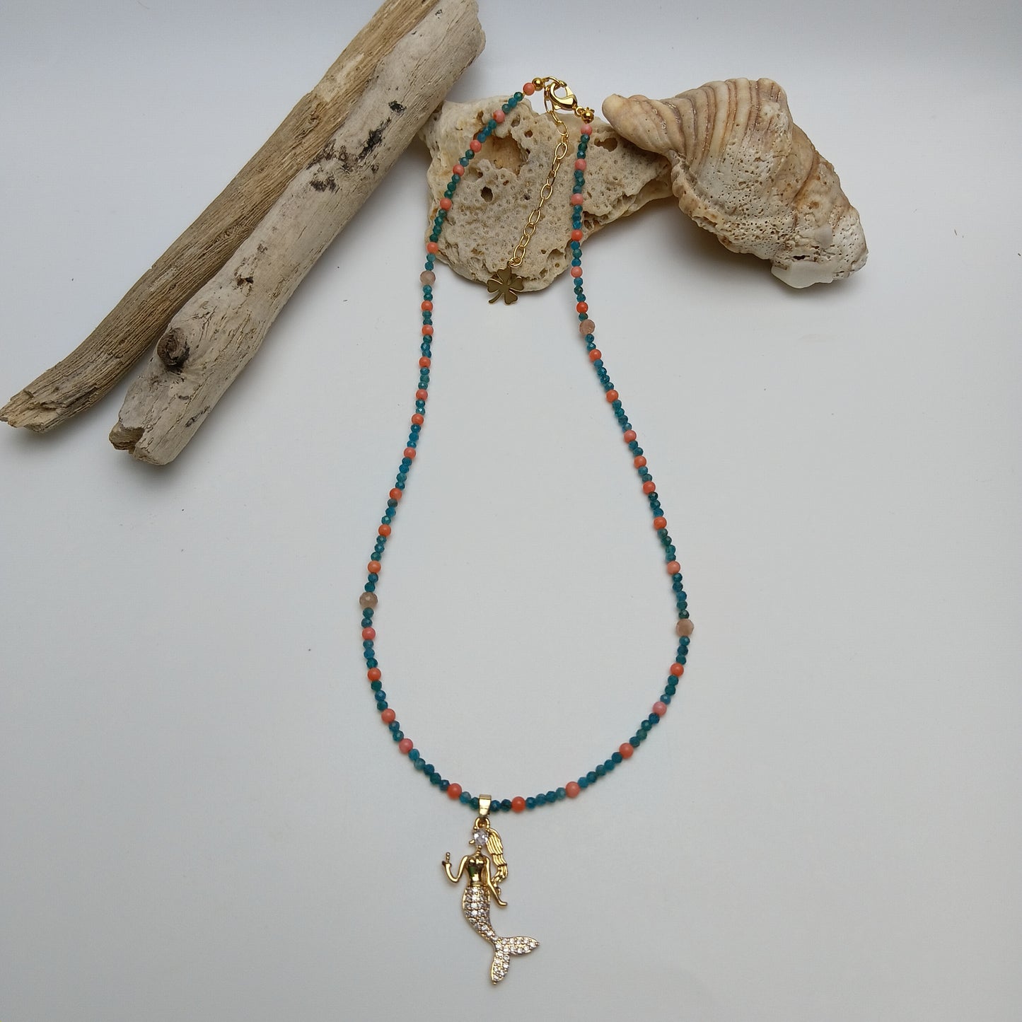 Apatite & Coral Mermaid Necklace