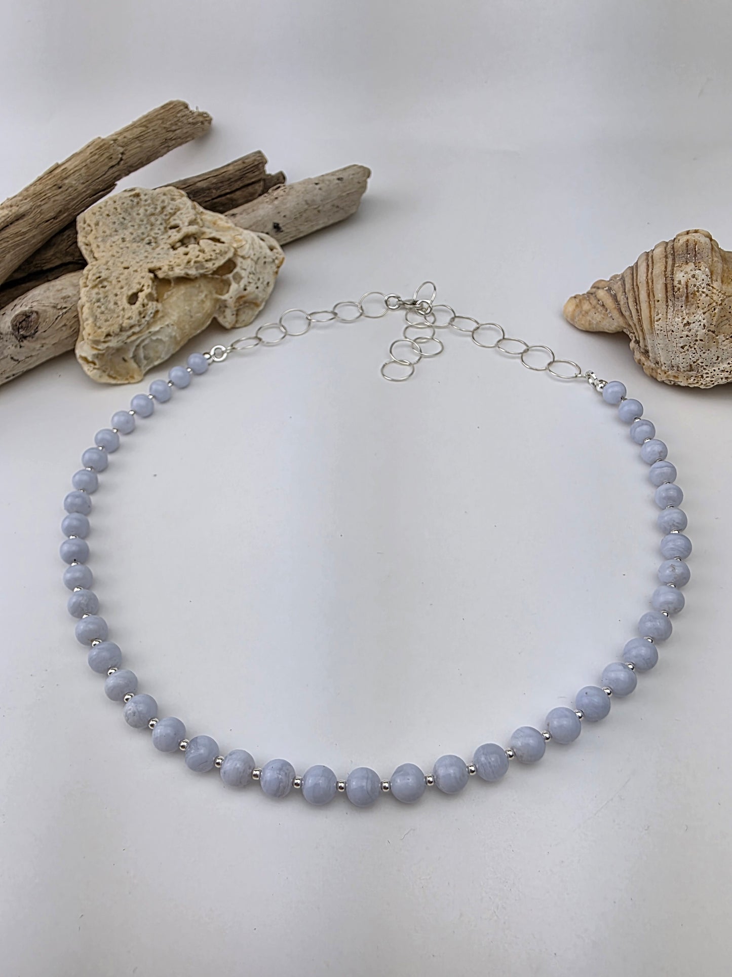 Blue Lace Agate 925 Sterling Silver Chain