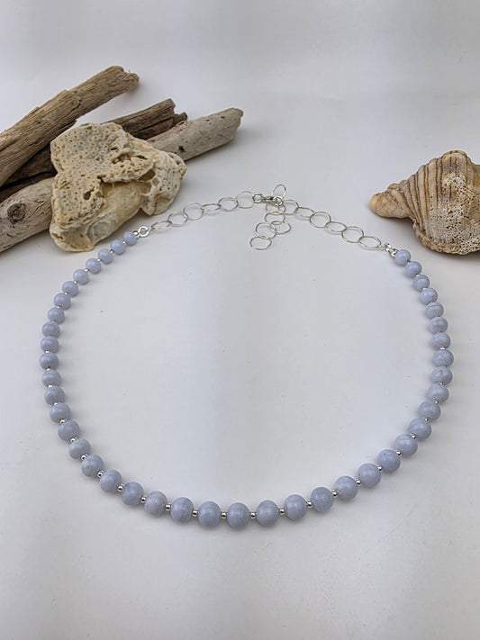 Blue Lace Agate 925 Sterling Silver Chain