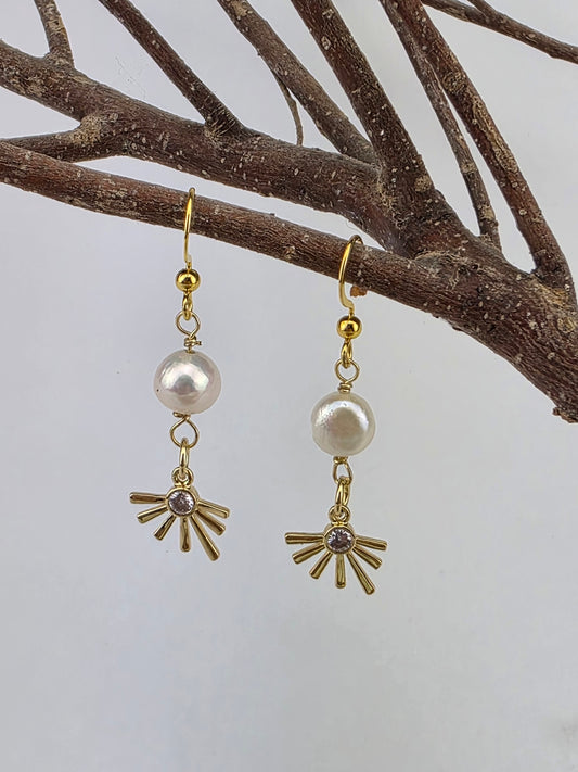 Sunburst Pearl Dangle Earrings