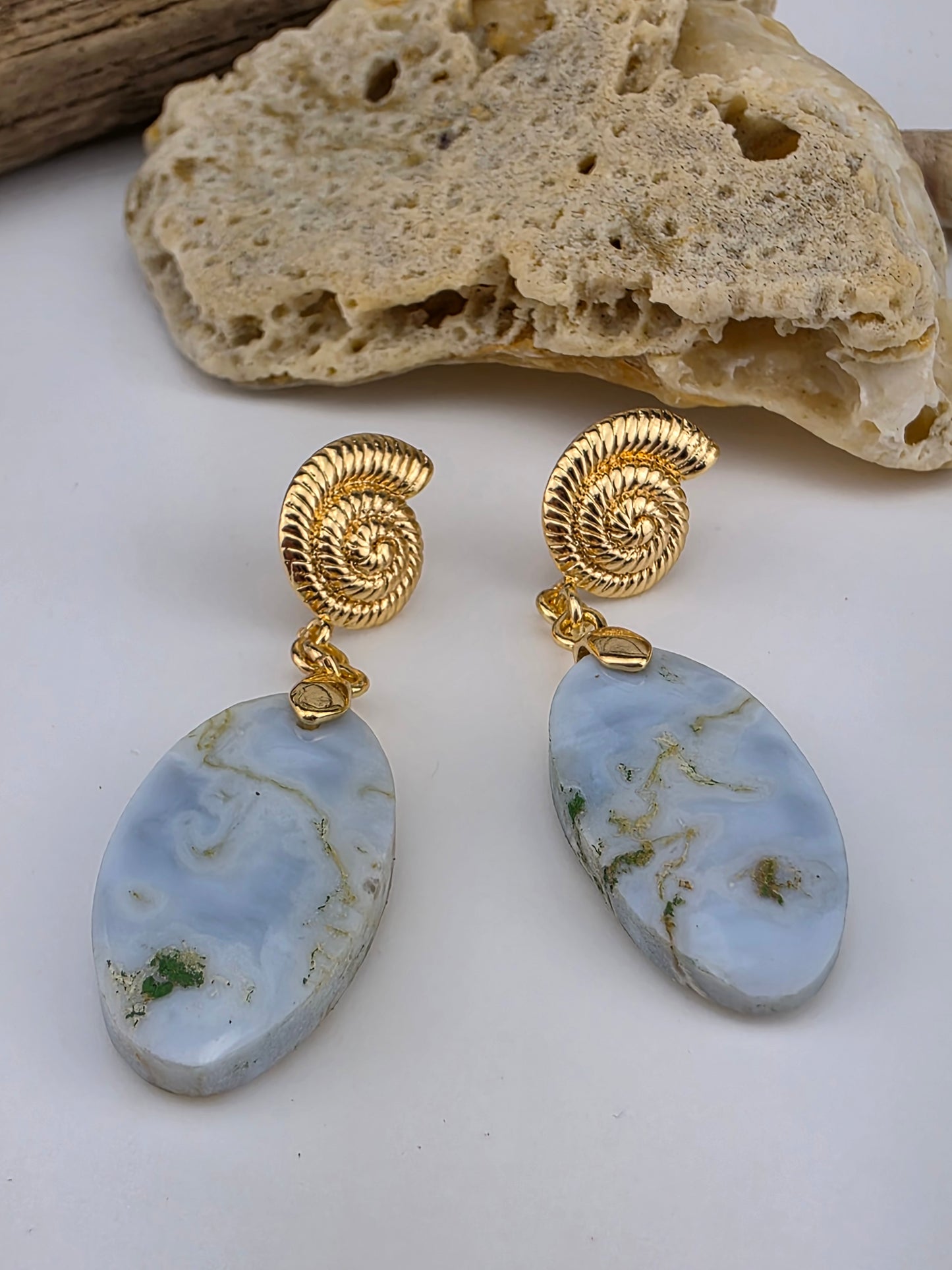 Larimar Gold Nautilus Shell stud