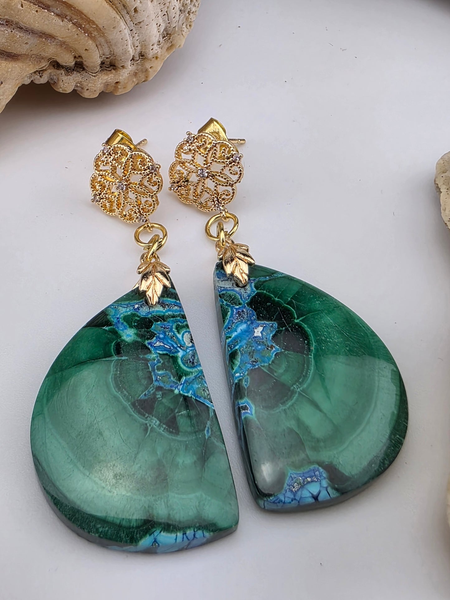 Nature’s Masterpiece: Malachite & Chrysocolla Filigree Drops