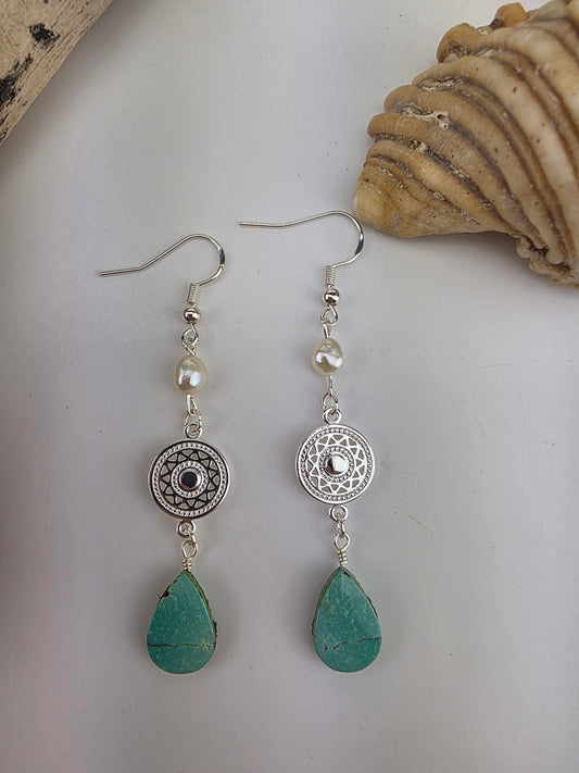 Tibetan Turquoise Pearl dangles