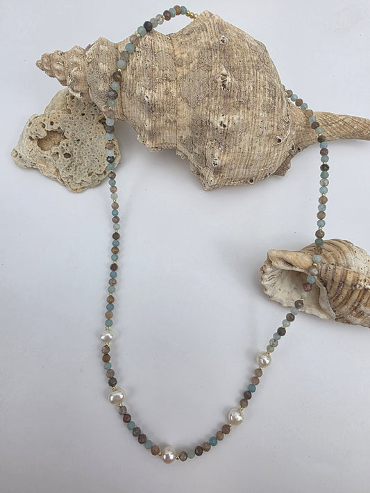 Chocolate Moonstone, Amazonite, Pearls
