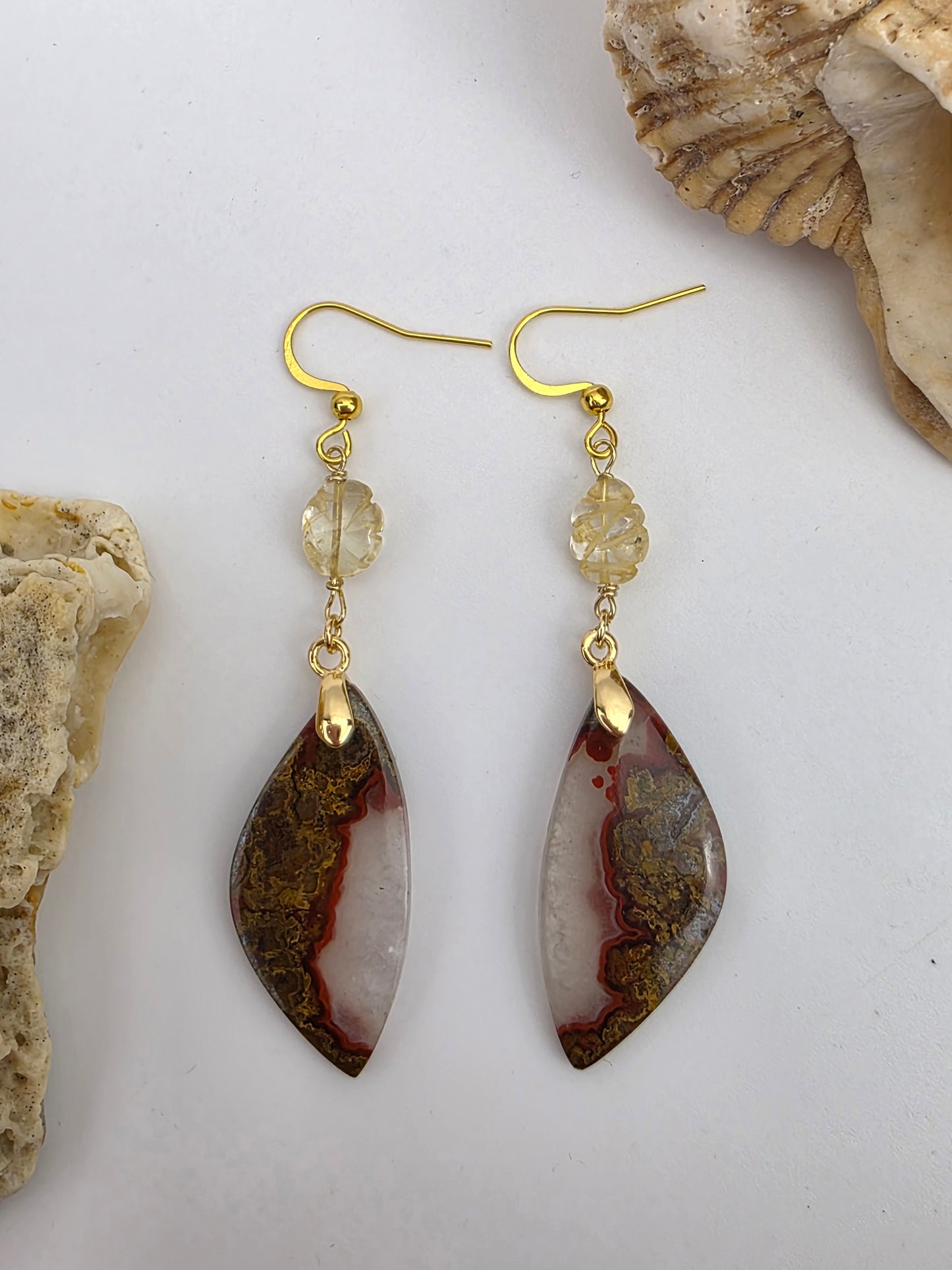 Golden Horizon Dangles: Seam Agate & Citrine