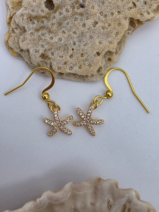 zirconia starfish dangles gold