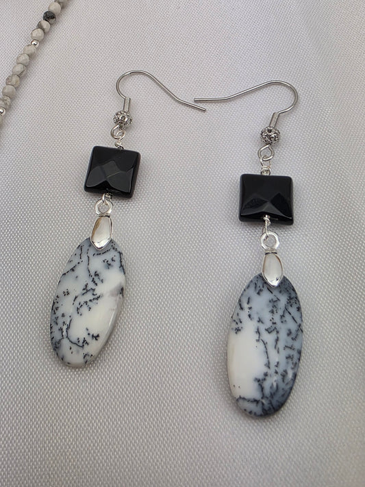 Dendrite Opal & Faceted Onyx Jewellery Set – Necklace & Earrings