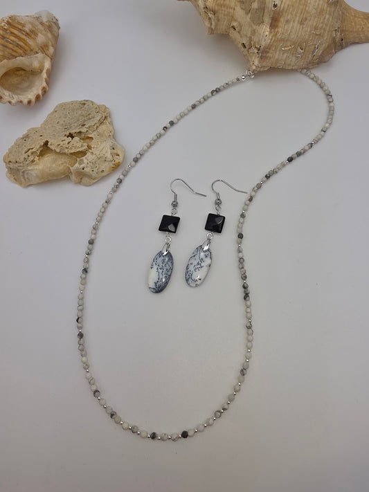 Dendrite Opal & Faceted Onyx Jewellery Set – Necklace & Earrings