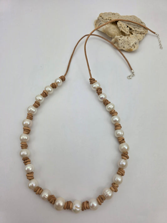Baroque Pearl & Natural Suede Cord Necklace