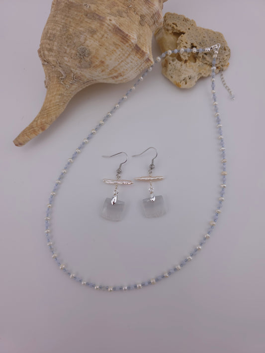 4xA Baroque pearl necklace set, blue lace agate