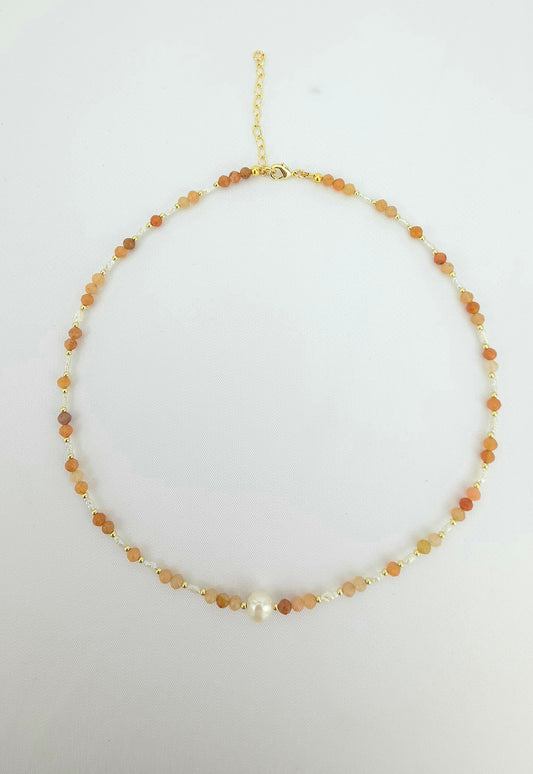 Red Aventurine/Japanese Vintage Pearls