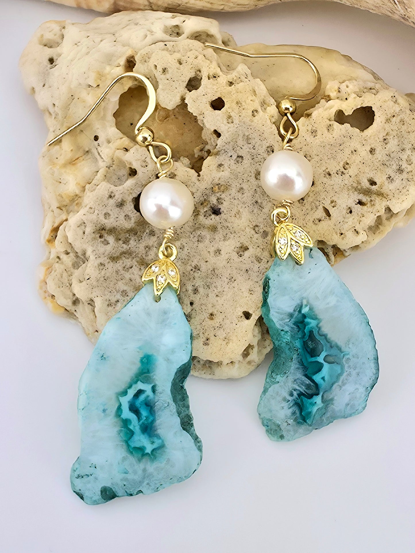 Seafoam Druzy Agate/ Pearl
