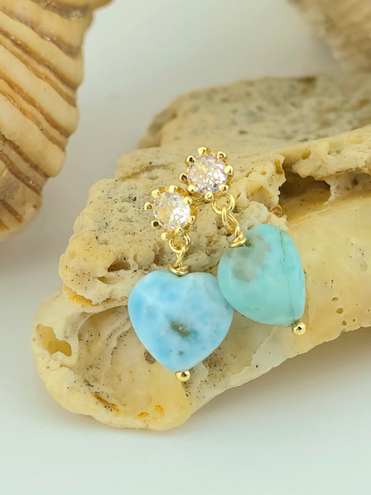 Larimar heart/zirkonia stud