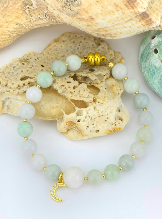 Jadeite Jade/cz gold moon charm