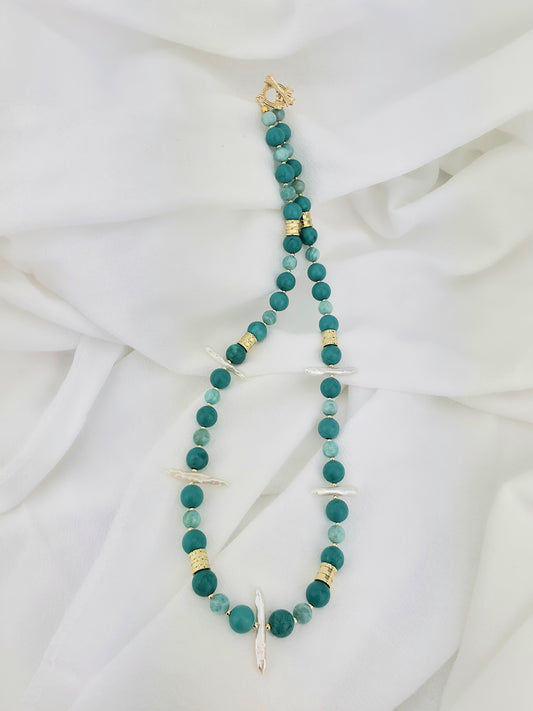 Turquoise/Brazilian Amazonite/Biwa Pearl.