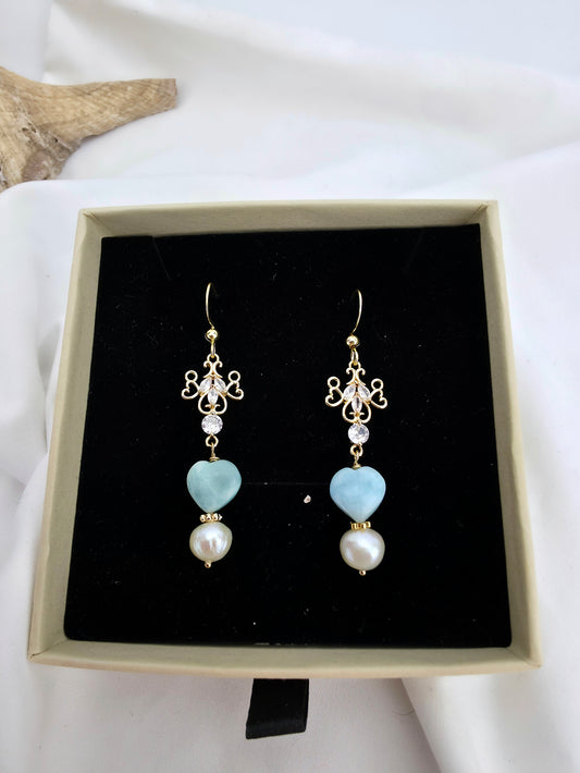 Larimar heart/pearl/zirkonia