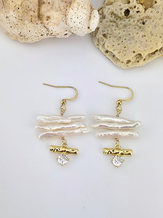Biwa stick pears/ gold bar zirconia