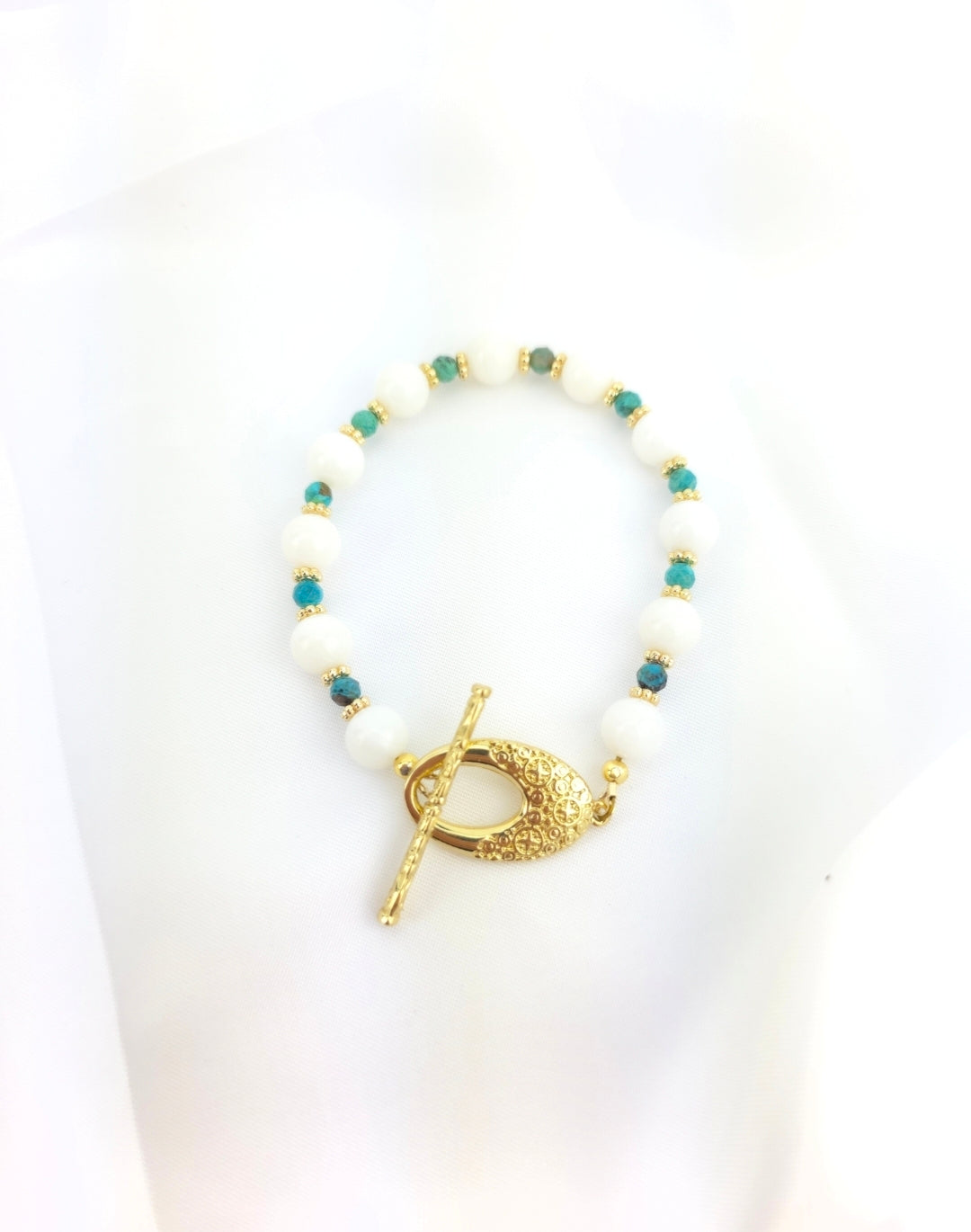 8mm moonstone/chrysocolla/goldfilled