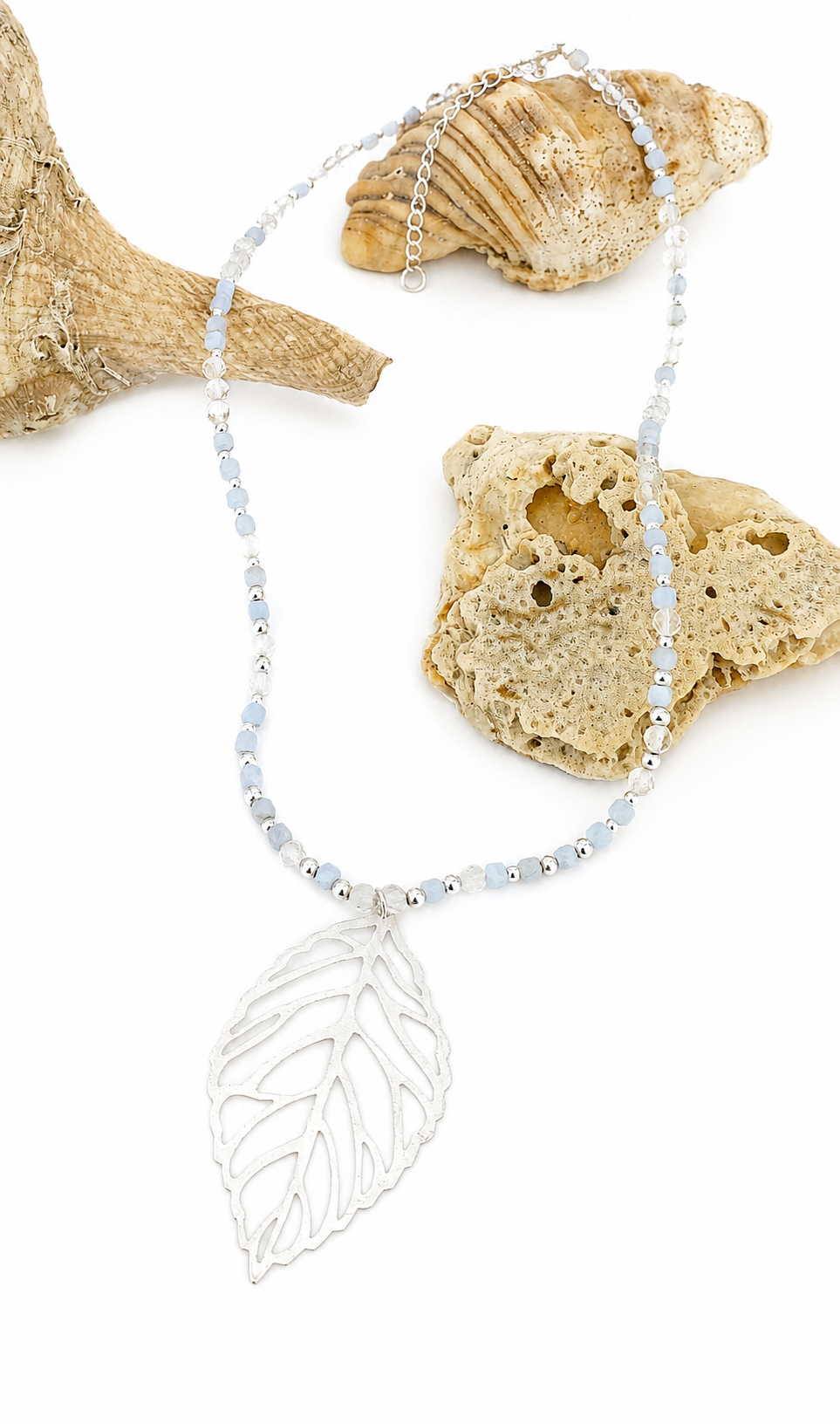 Blue Lace Agate/925SS leaf pendant