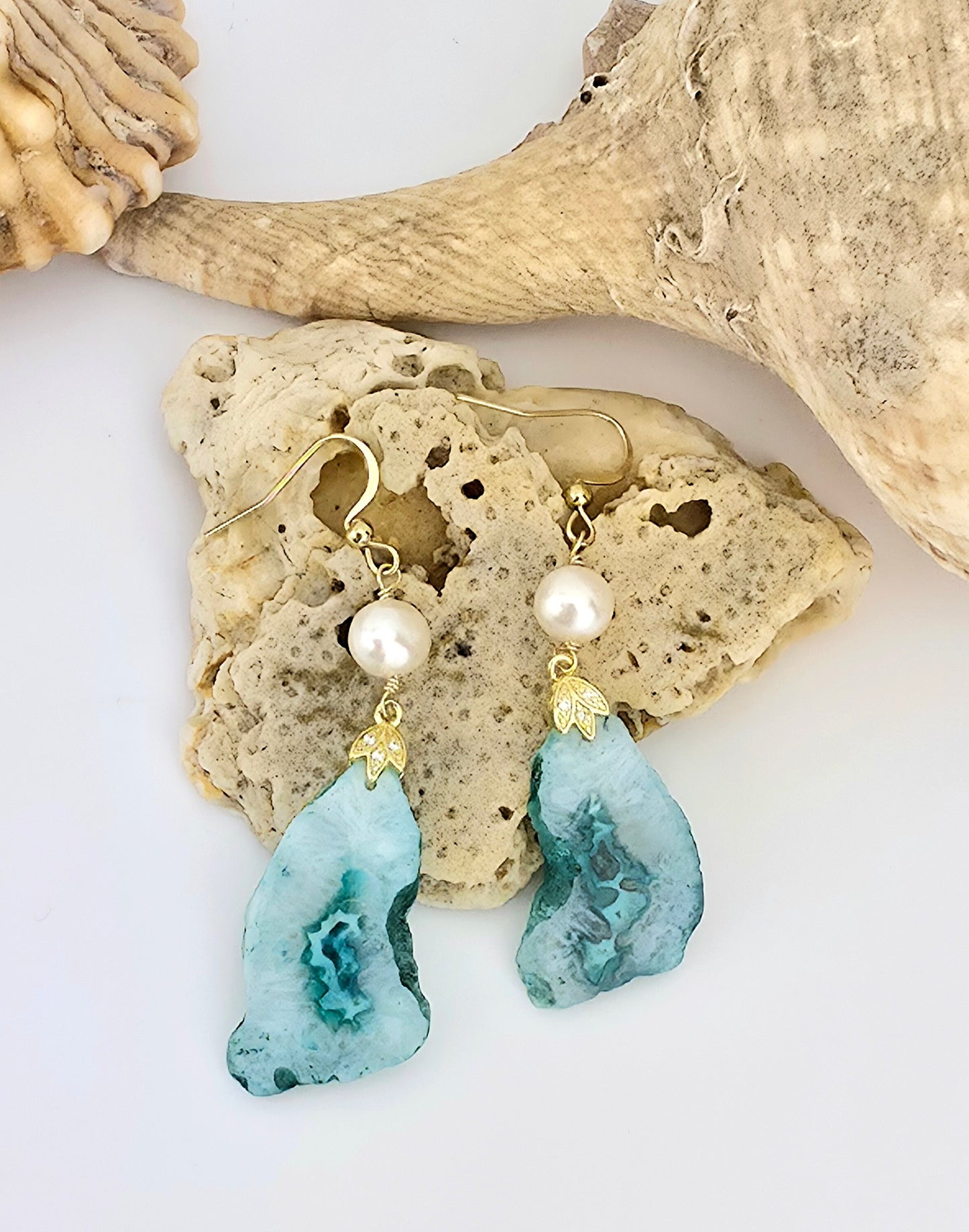Seafoam Druzy Agate/ Pearl