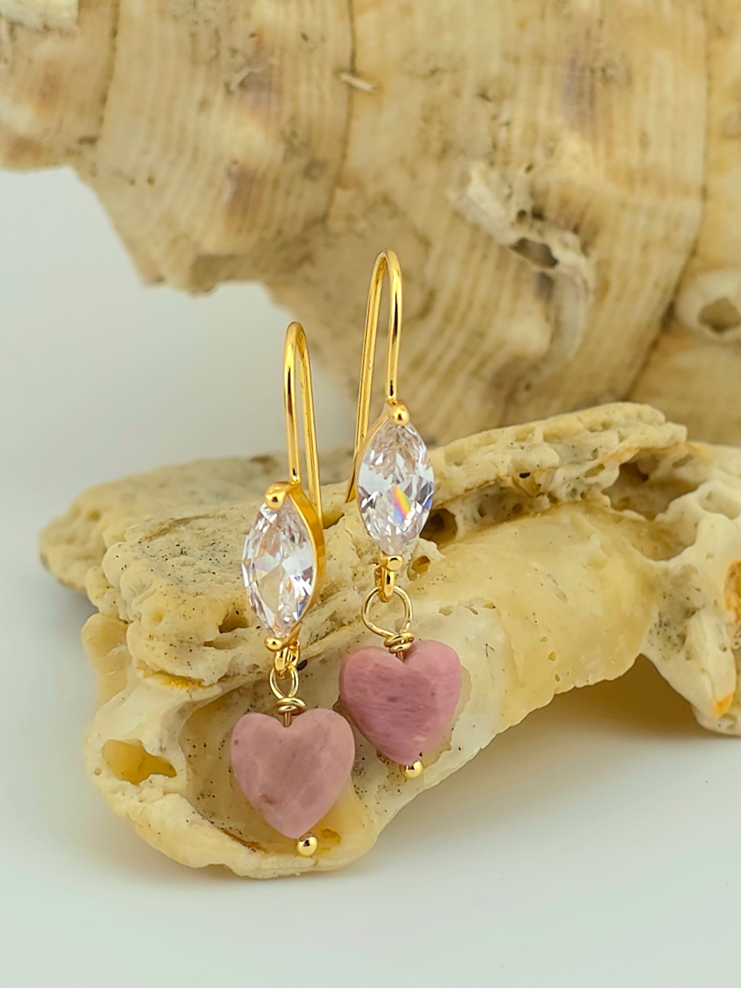 Romantic faceted Rhodonite heart/zirconia