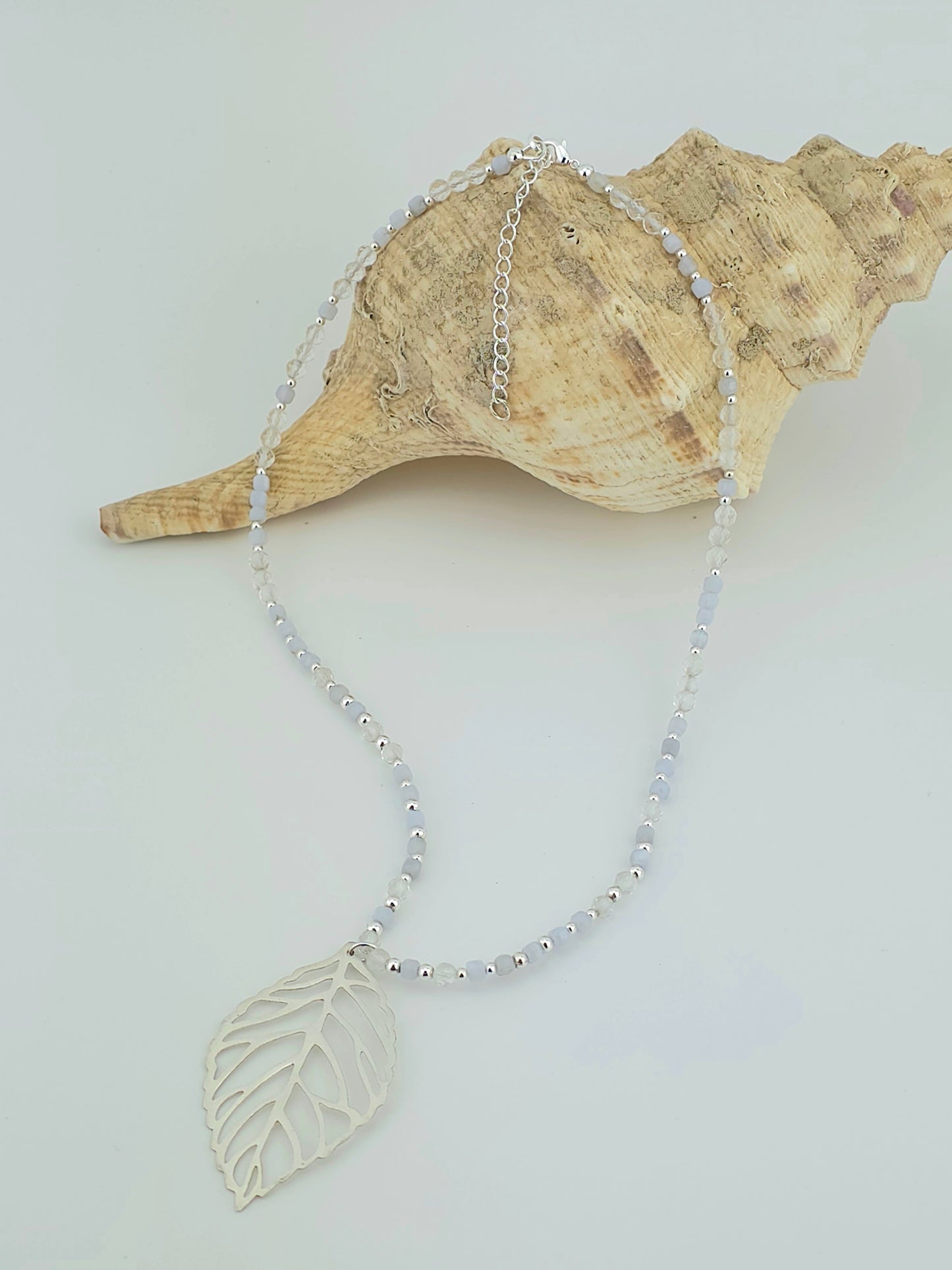 Blue Lace Agate/925SS leaf pendant
