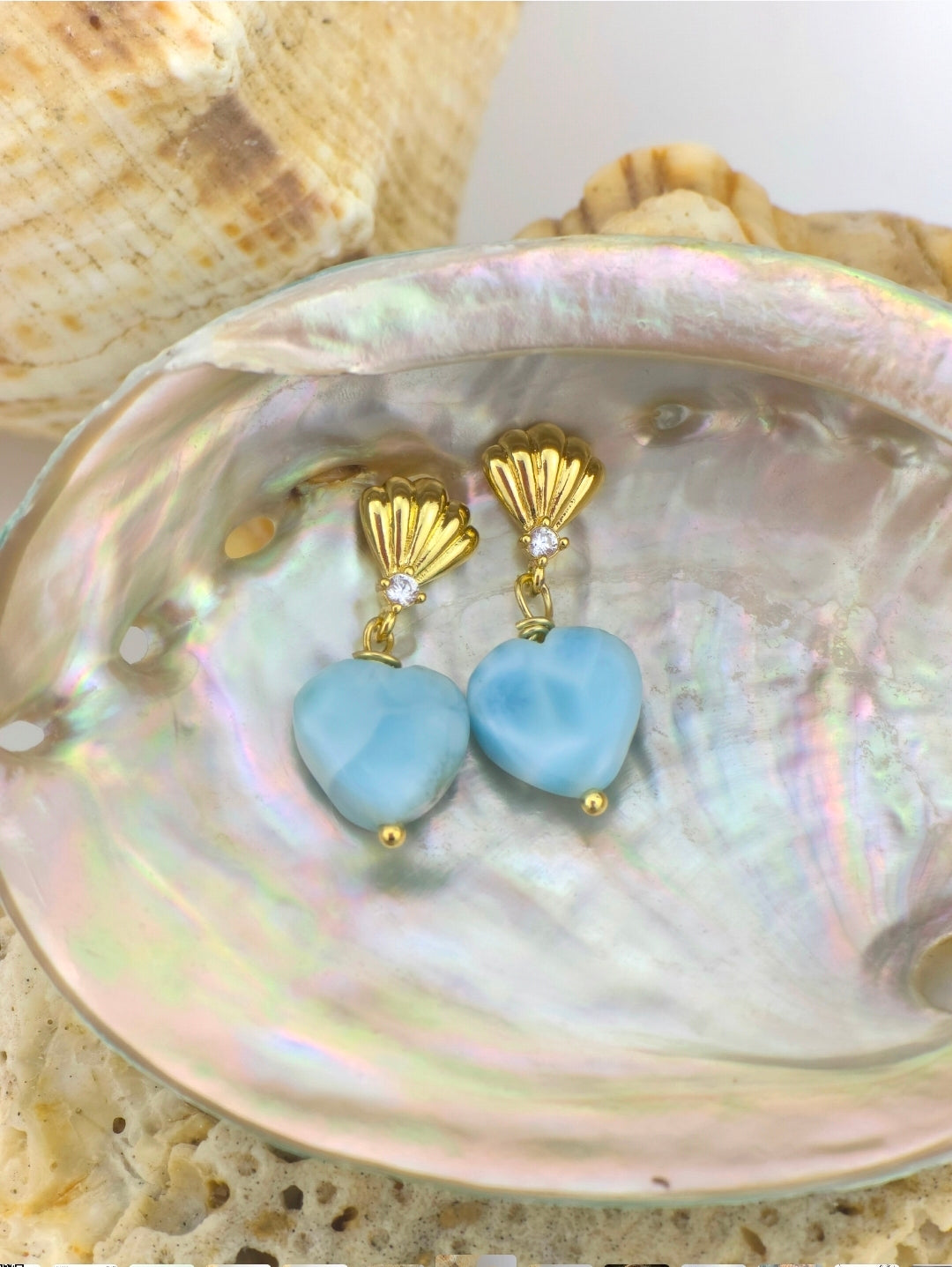 Larimar hearts/coastal studs