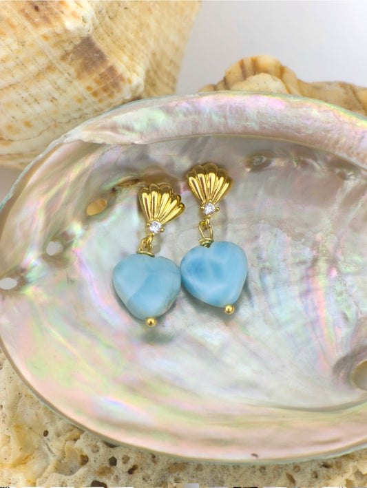 Larimar hearts/coastal studs