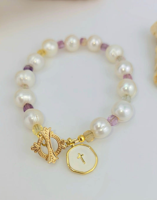 Large Baroque/fluorite/cross charm